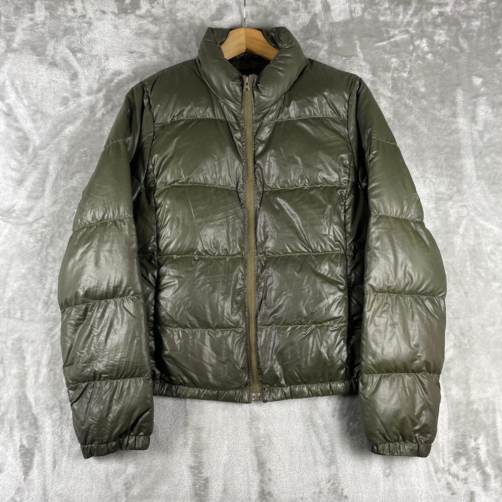 Vintage J. Crew Puffer Jacket Womens L Green Goose Down Fill Quilted Full Zip
